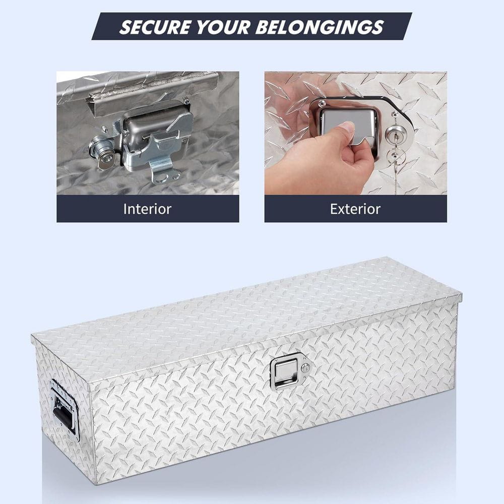 35.4 in. Silver Aluminum Truck Tool Box with Sliding Shelf, Side Handle and Lock Keys - Hercitys