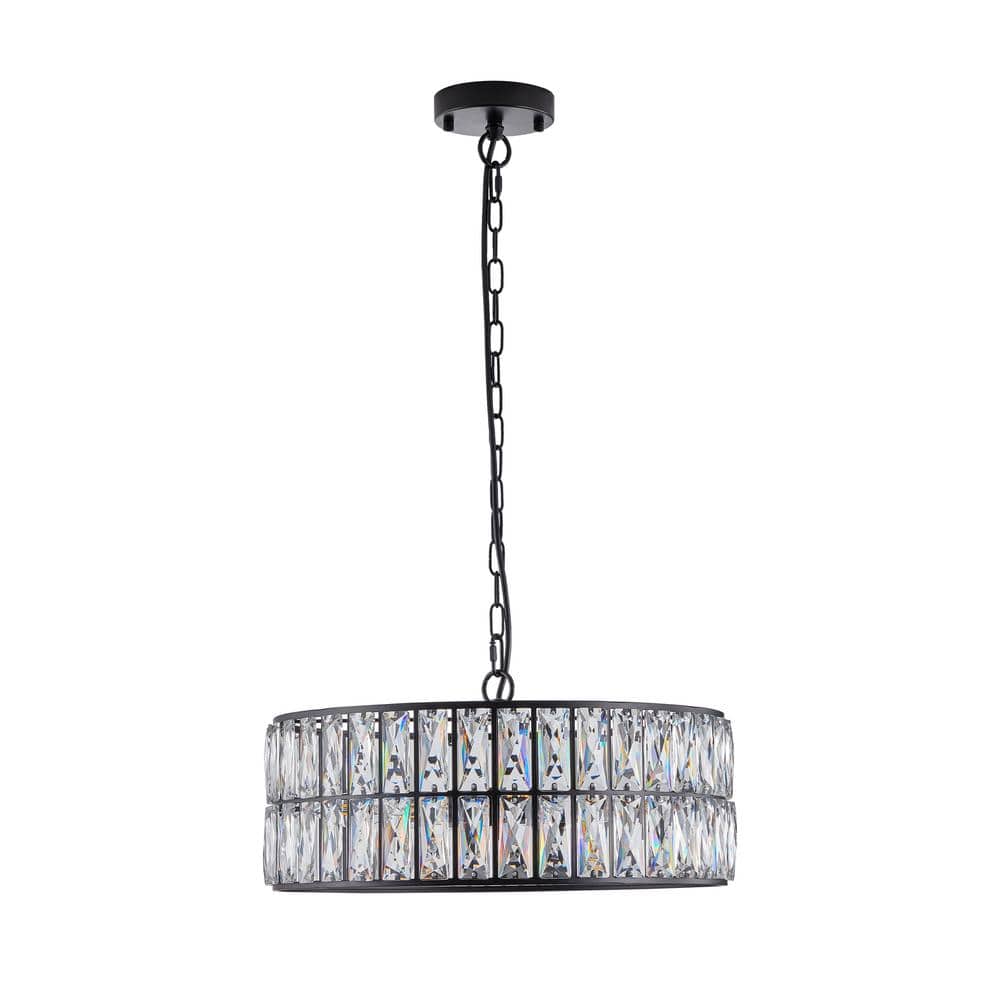 17.7 in. 6-Light Silver Semi-Flush Mount with Crystal Shade and No Bulbs Included Drum Ceiling Lights Crystal Chandelier - Hercitys