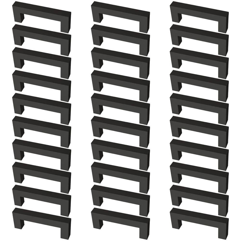 30-Pack Simple Modern Square 3 in. (76 mm) Modern Matte Black Cabinet Drawer Pulls - Hercitys