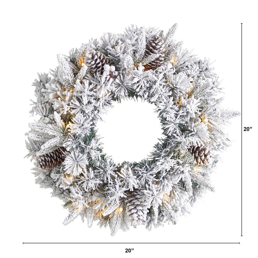 20 in. Prelit LED Flocked Artificial Christmas Wreath with 35 Warm White LED Lights - Hercitys