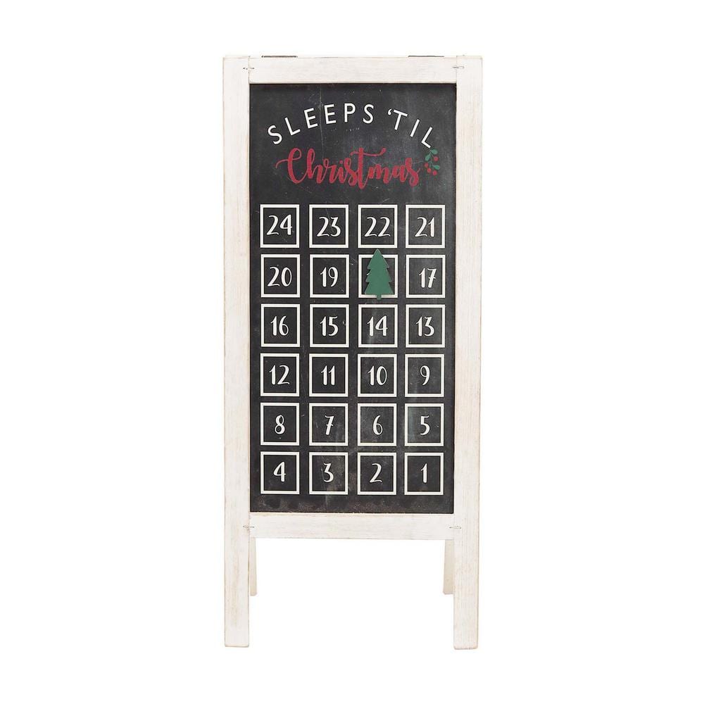 22.875 in. White and Black Farmhouse Wood Freestanding Christmas Advent Calendar with Magnet - Hercitys