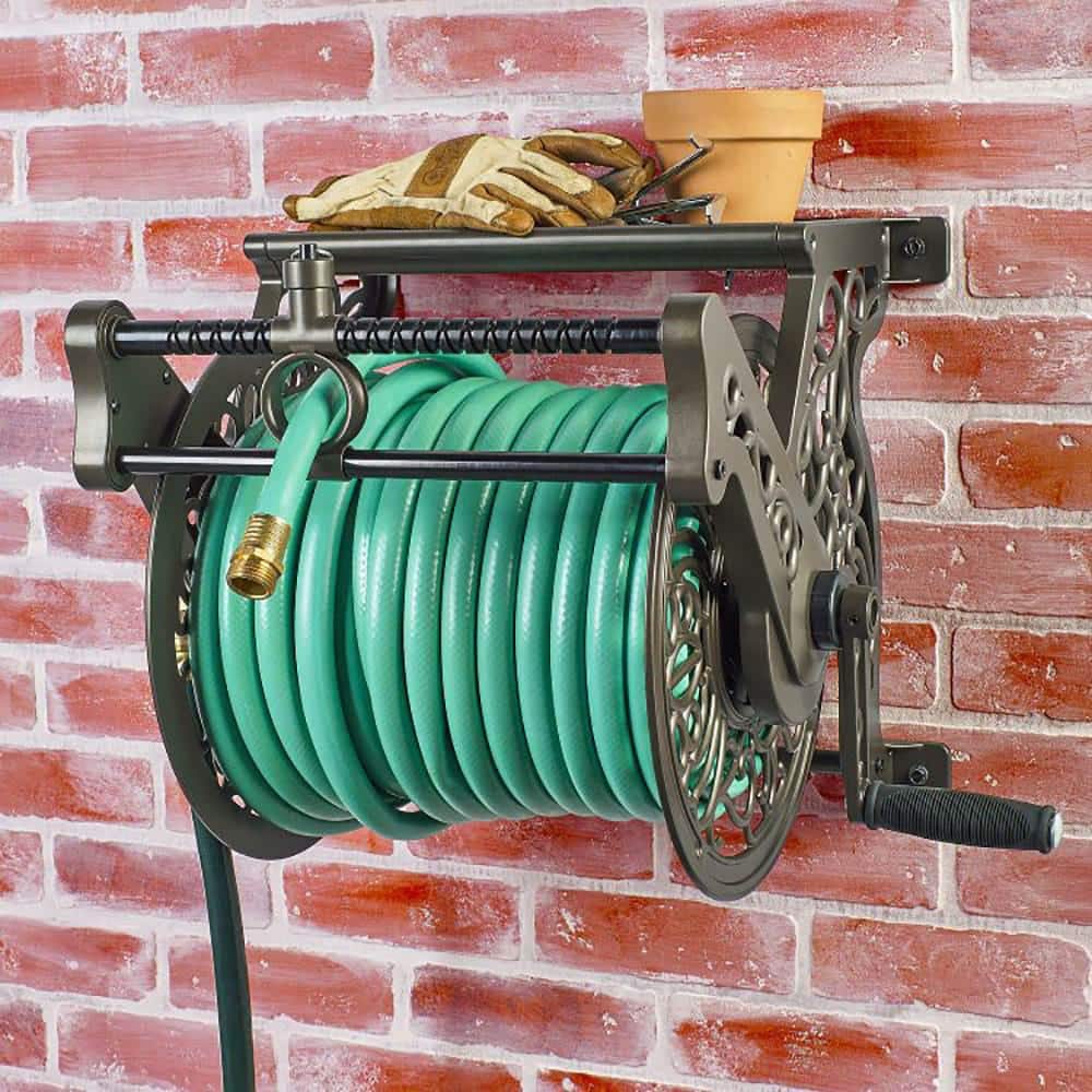 125 ft. Bronze Aluminum w/Hose Guide Wall Mounted Garden Hose Reel - Hercitys