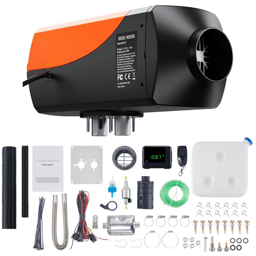 12-Volt 2KW Diesel Air Heater 6824 BTU Black Disel Utility Convection Diesel Portable Corded Space Heater w/ LCD Display - Hercitys