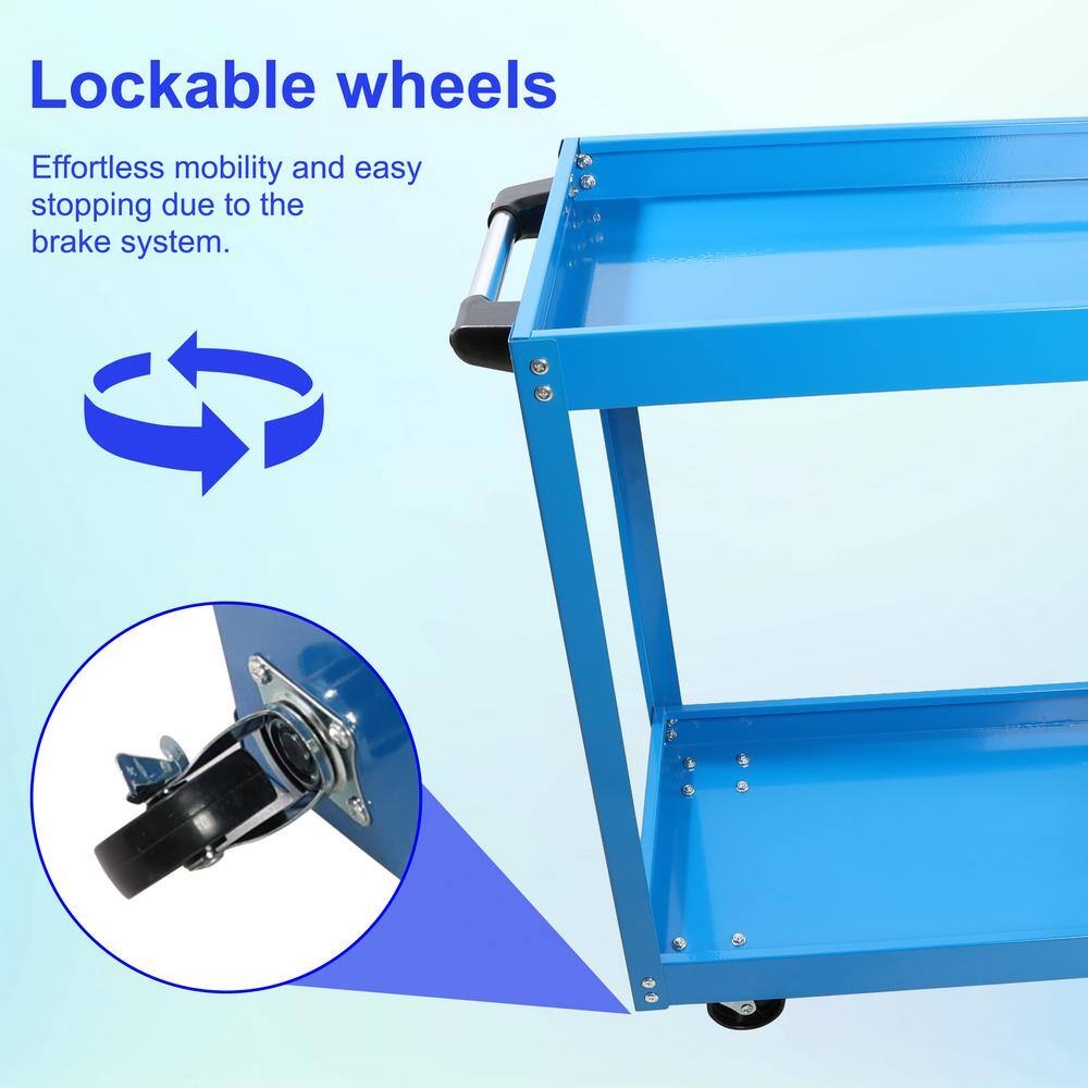 2 Tier Rolling Mechanic Tool Cart, Heavy Duty Steel Utility Cart with Lockable Wheels, 400 lbs. Capacity - Hercitys