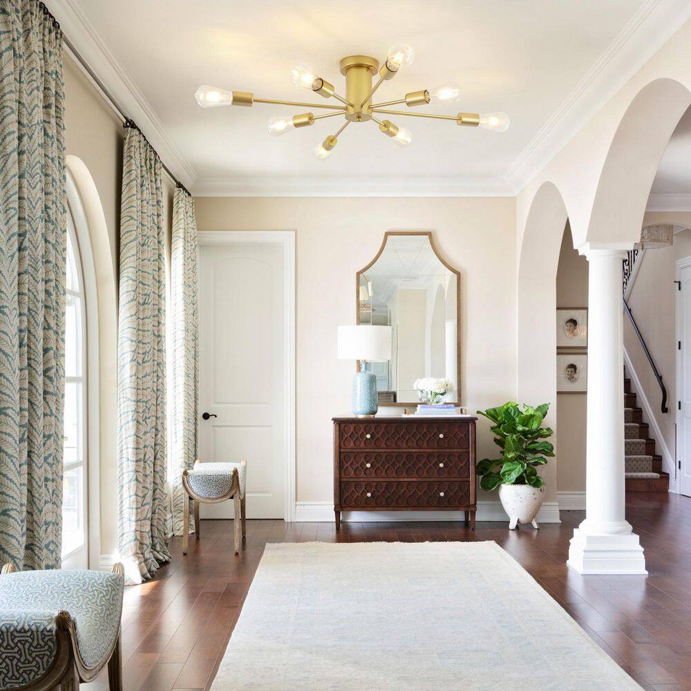 30.07 in. 8-Light Gold Sputnik Transitional Flush Mount Ceiling Lights - Hercitys