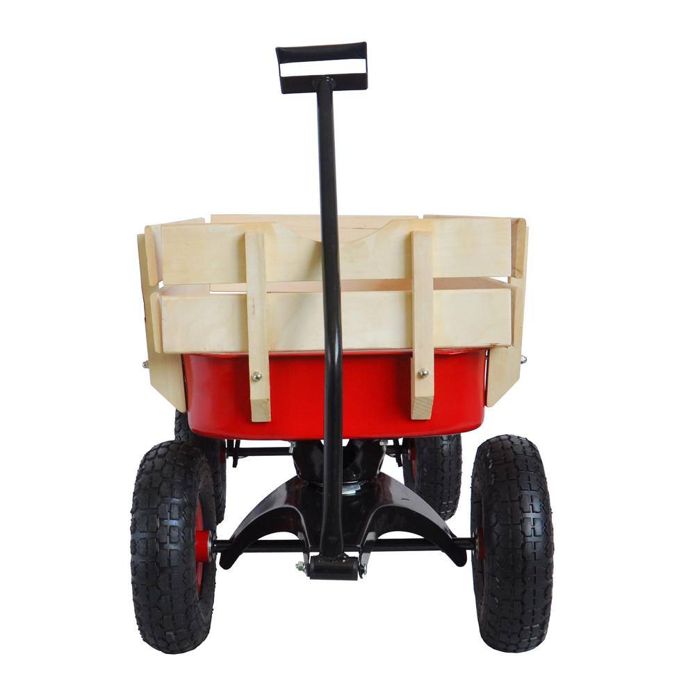3 cu. ft. Red Steel Garden Cart with Wooden Fence - Hercitys
