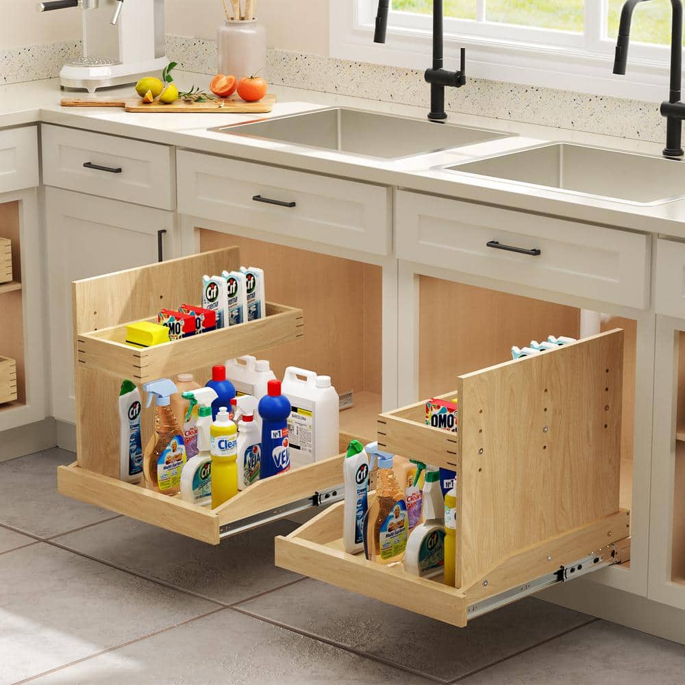 22.5 in. W Adjustable Wood Under Sink Caddy Slide-Out Shelf with Soft Close - Hercitys