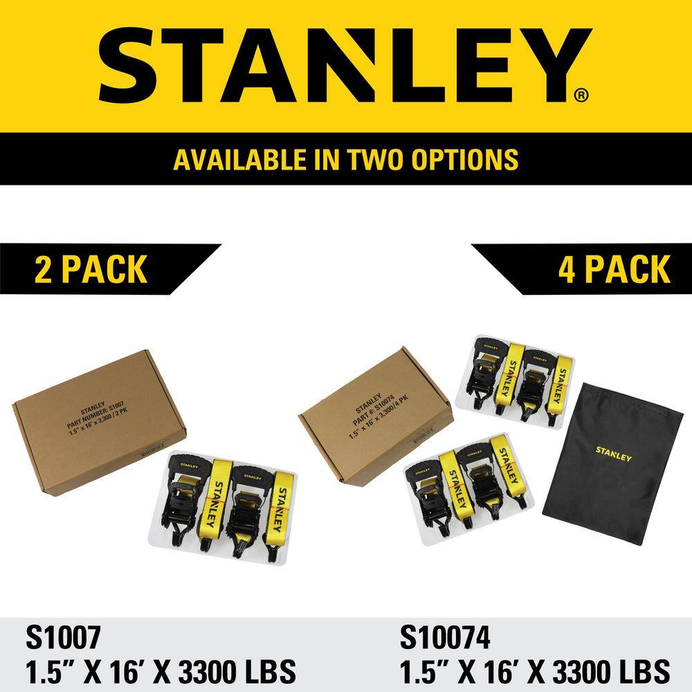 16 ft. x 1.5 in. Heavy-Duty Ratchet Strap Kit/3300 lbs. Break Strength (4-Pack) - Hercitys