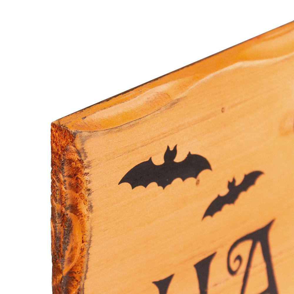 24 in. Wooden Happy Halloween Wall Sign with Bats - Hercitys