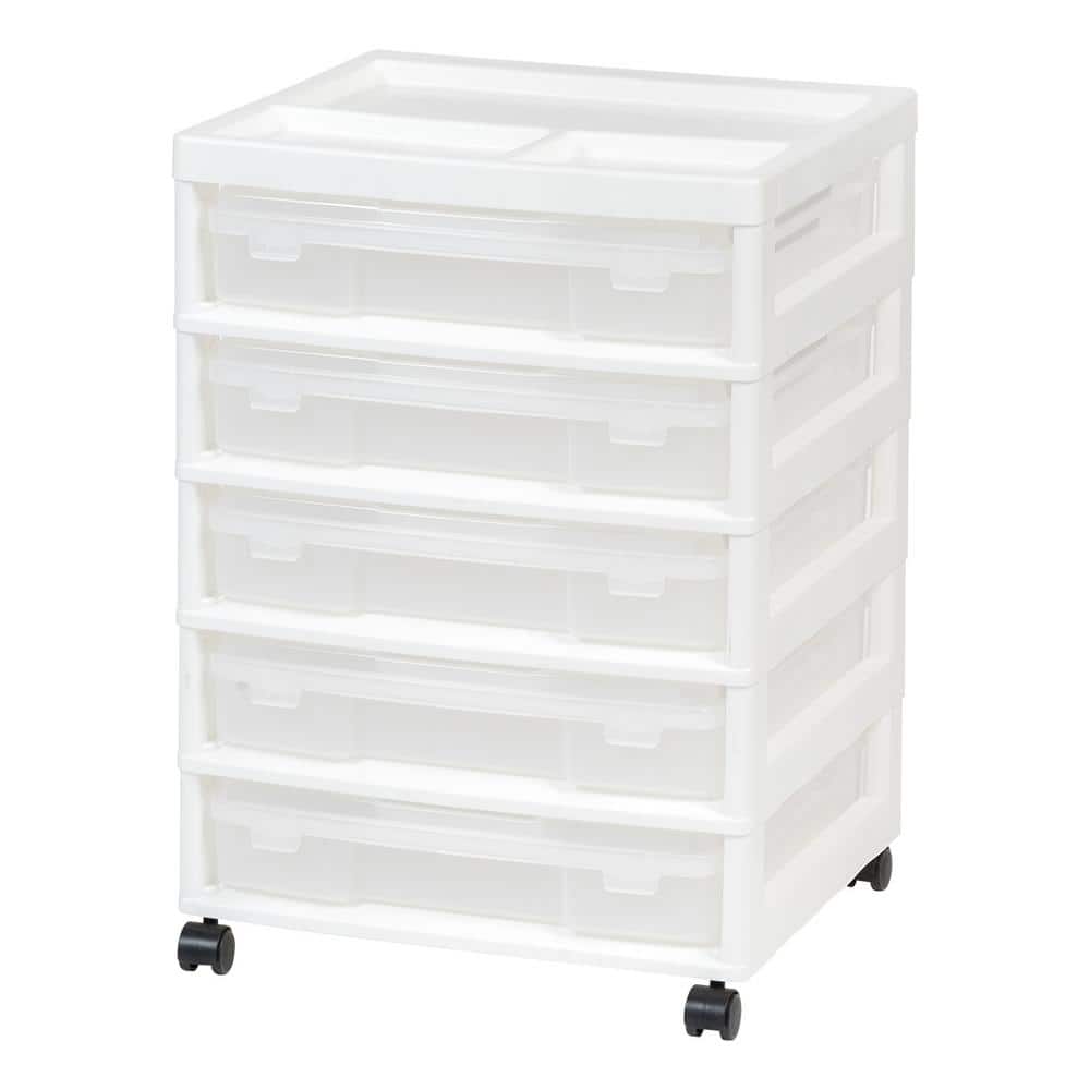 5 Drawers Plastic Scrapbook Rolling Storage Cart with Organizer Top and Casters, White - Hercitys