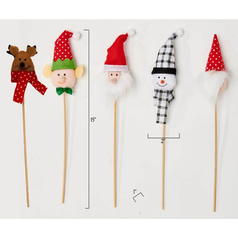 15 in. Christmas Holiday Ornament Figures on Pick (Set of 5) - Hercitys