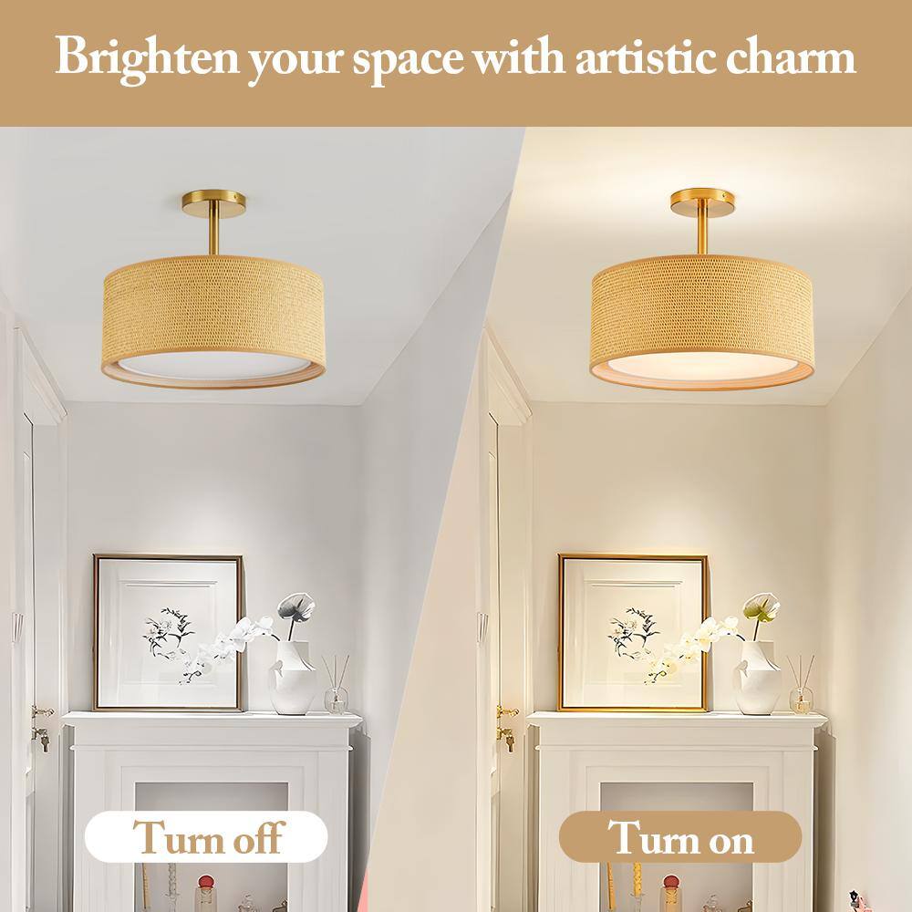 15.7 in. 3-Light Copper Fabric Semi-Flush Mount Ceiling Light - Hercitys