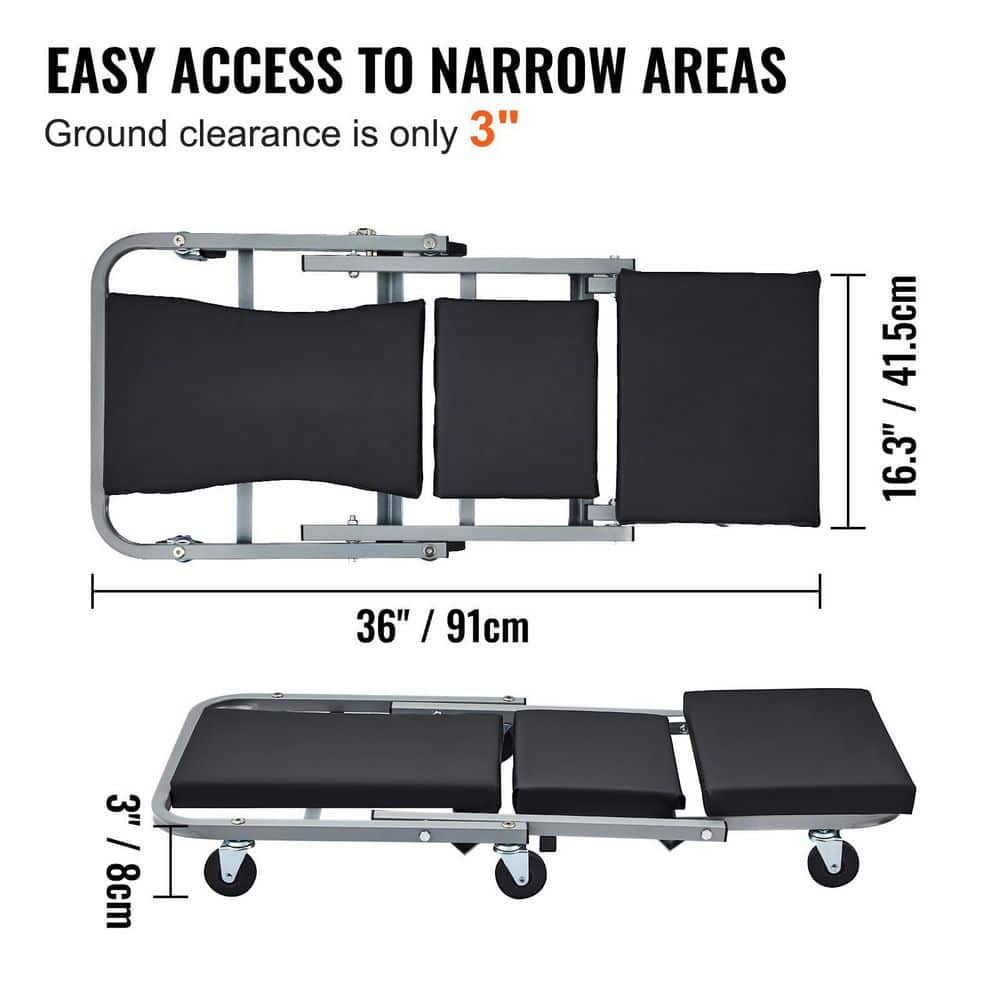 300 lbs. Capacity Z-Creeper Seat, 2-in-1 Rolling Folding Car Creeper, Low Profile Creeper with 6 pcs Wheels, Black - Hercitys