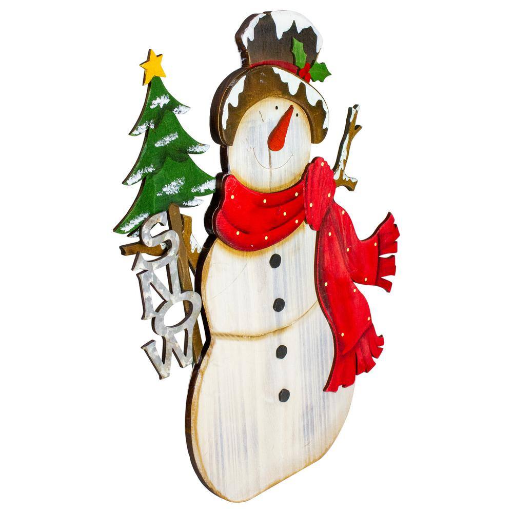 18 in. Snowman with Tree and ‘Snow’ Sign Wooden Christmas Decoration - Hercitys
