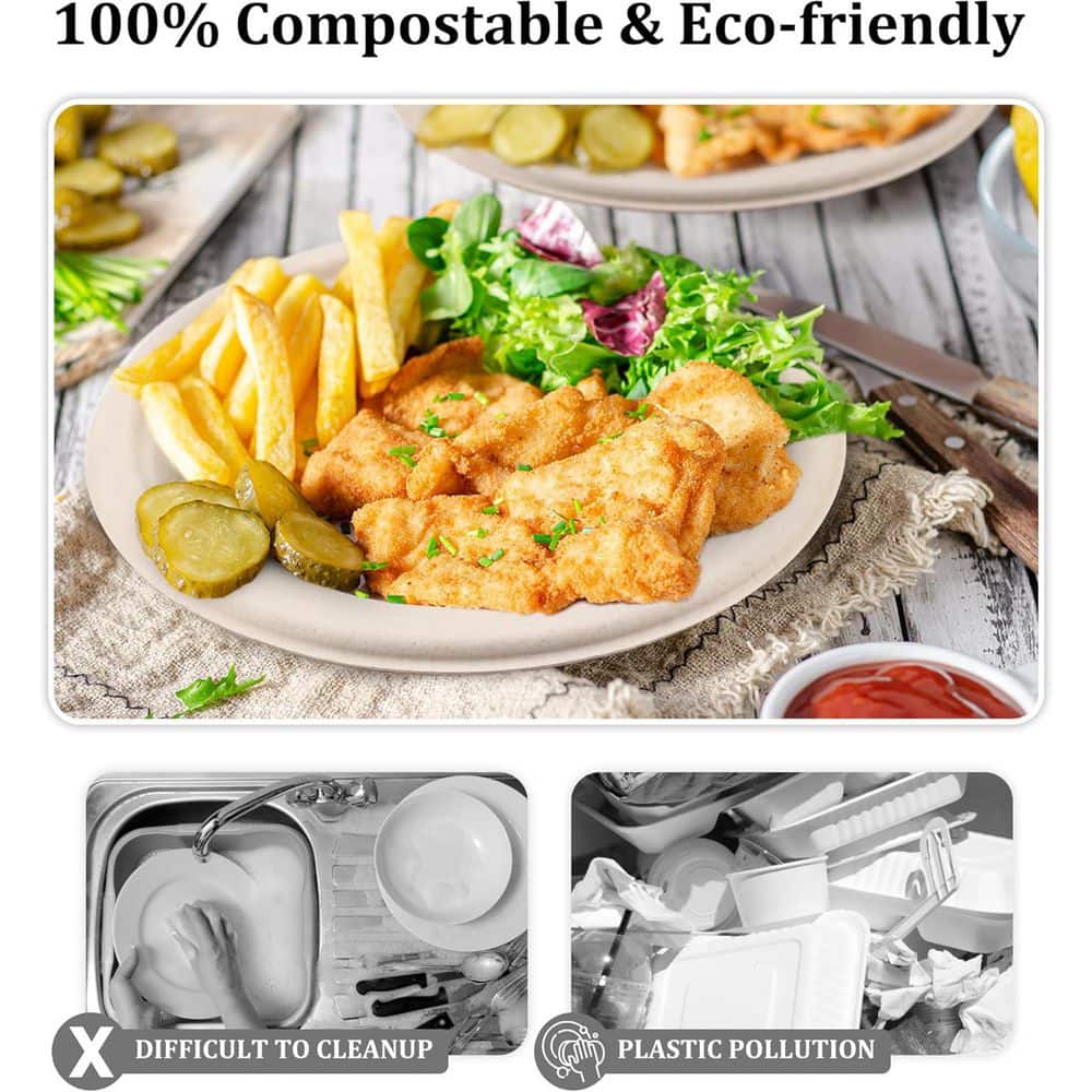 50 Pack 14 in. Biodegradable Crawfish Trays, Heavy Duty Compostable Serving Platters - Hercitys