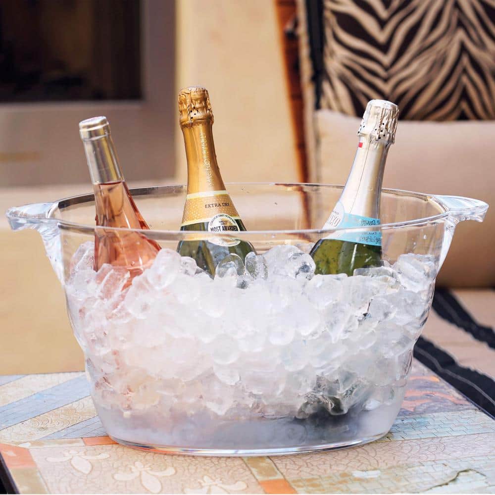 18.5 in. x 11 in. High-Quality Acrylic Crystal-Clear Oval Durable Beverage Tub with Integrated Easy Grip Handle - Hercitys