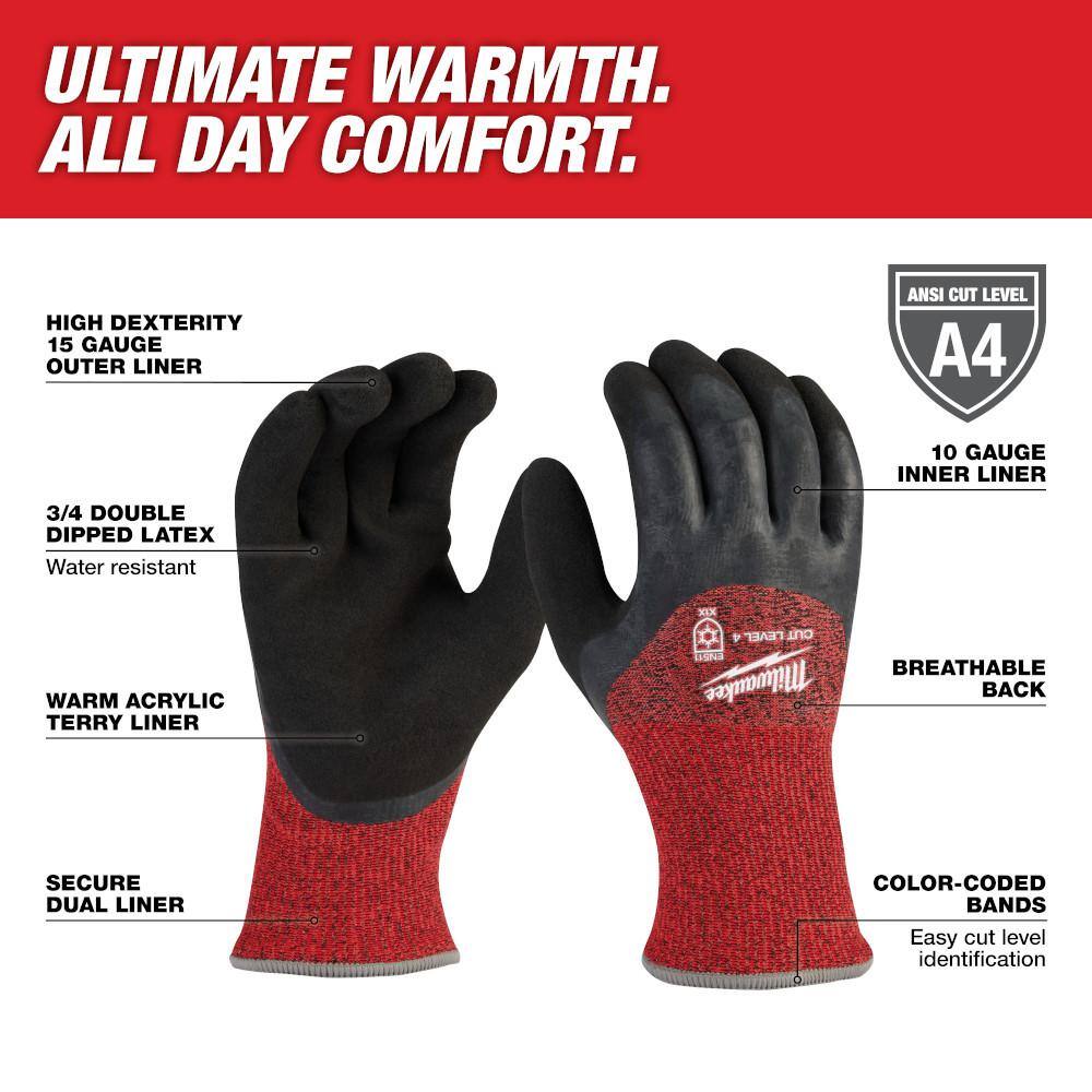 2X-Large Red Latex Level 4 Cut Resistant Insulated Winter Dipped Work Gloves (2-Pack) - Hercitys