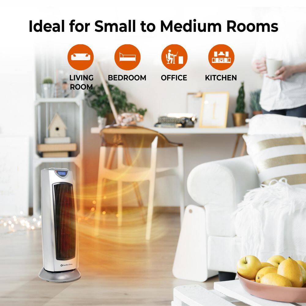 1500-Watt Digital Ceramic Oscillating Electric Tower Heater with Fan and Remote - Hercitys