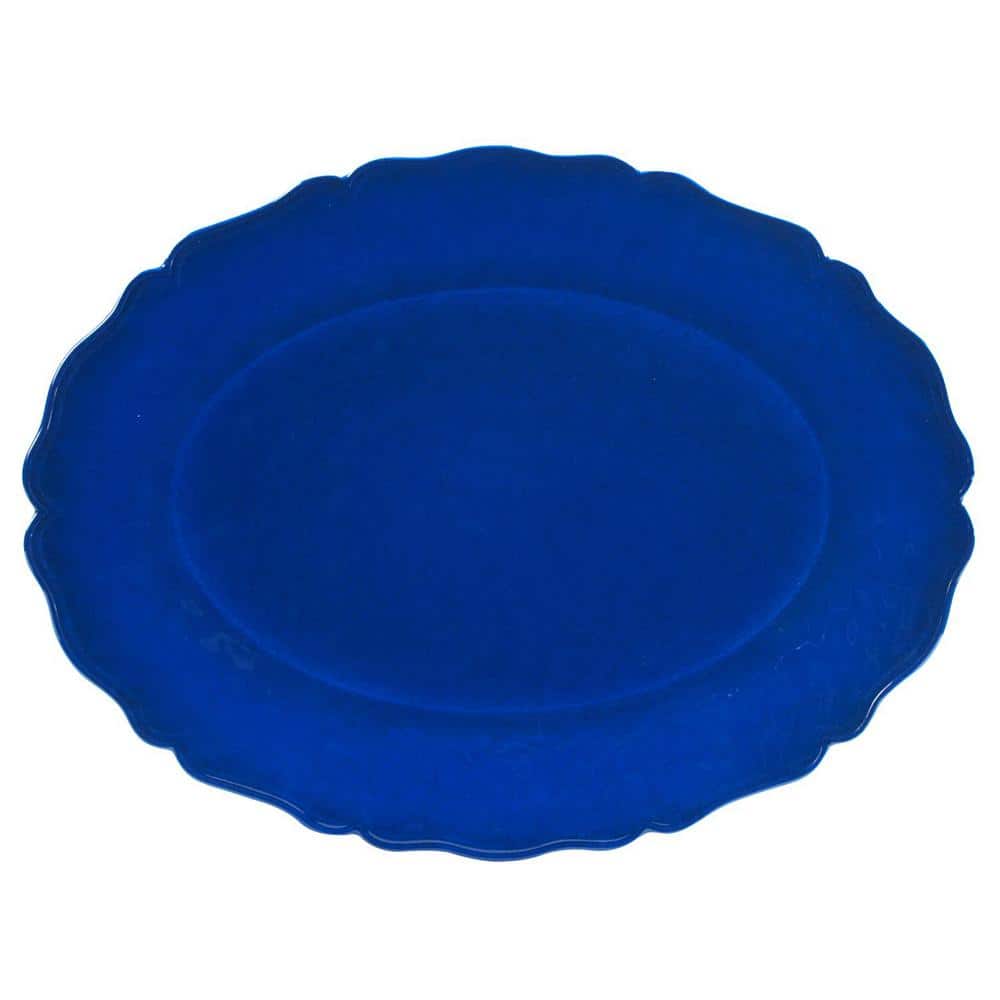 14 in Blue Indigo Crackle 2-Piece Blue Melamine Platter Set - Hercitys