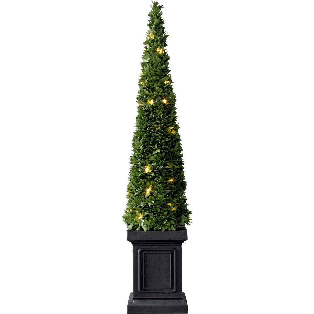 40 in. Christmas Boxwood Topiary Cones with Square Pots and Clear LED Lights (Set of 2) - Hercitys