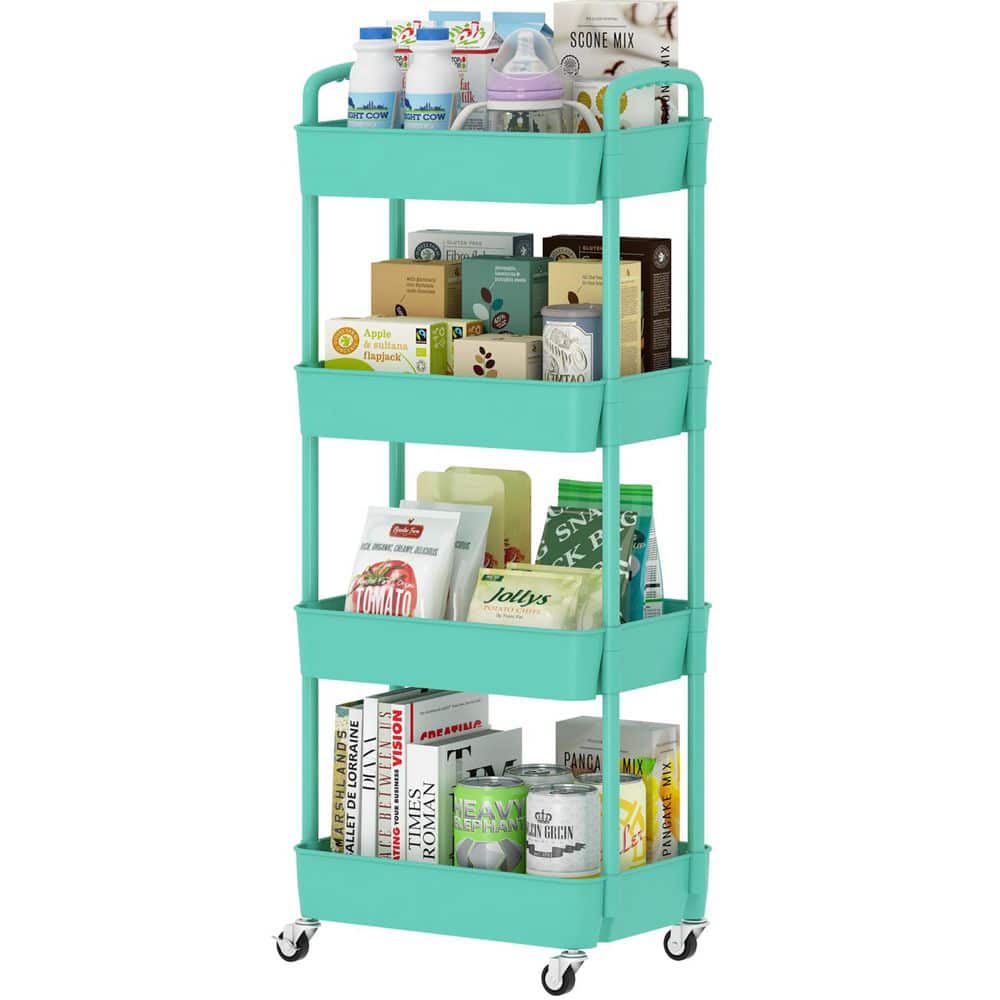 4-Tier Plastic -Wheeled Storage Utility Cart in Green - Hercitys
