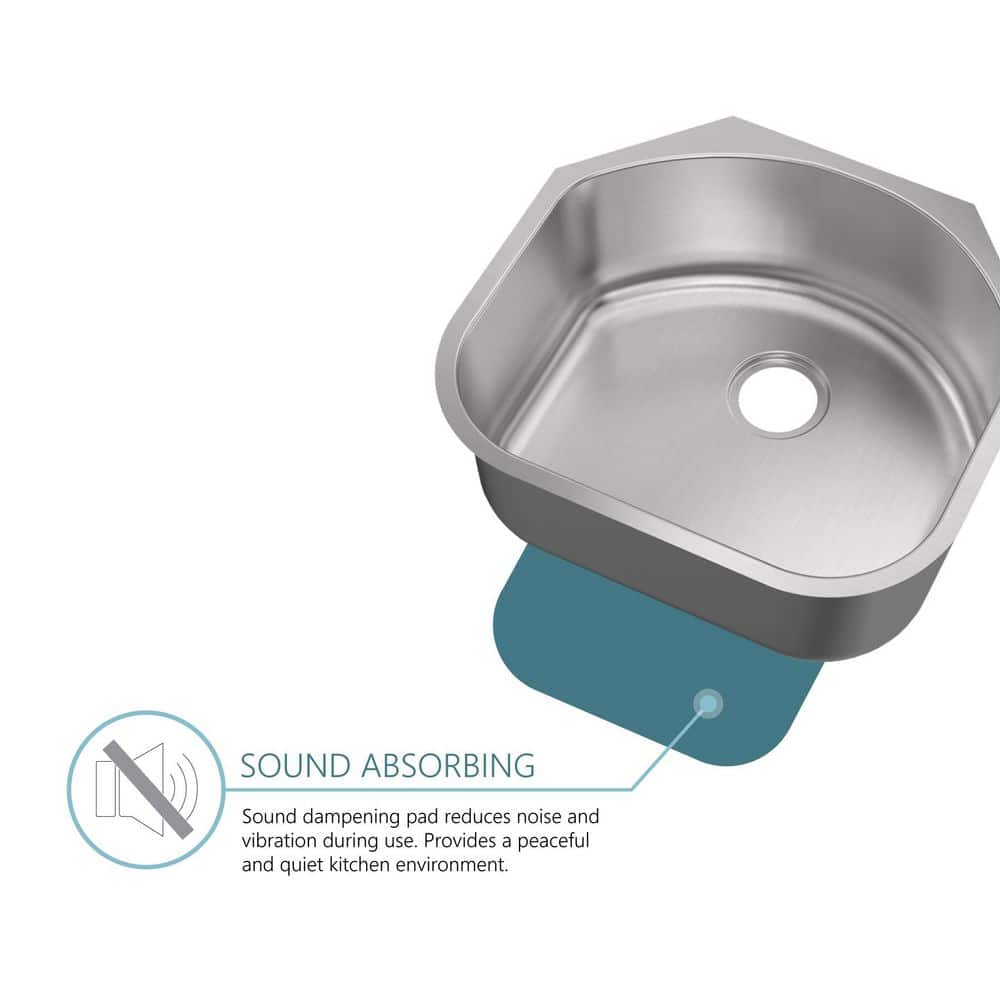 23 in. Undermount D-Shape Single Bowl 18 Gauge Stainless Steel Kitchen Sink - Hercitys