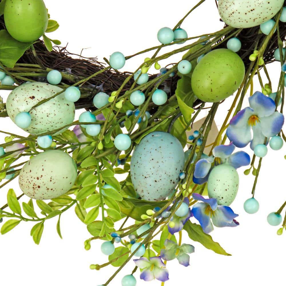 20 in. Flowering Blue and Green Easter Wreath - Hercitys