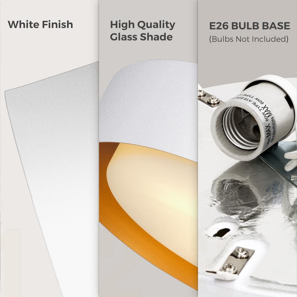 19.7 in. 3-Light White Flush Mount with Frosted Glass Shade and No Bulbs Included - Hercitys
