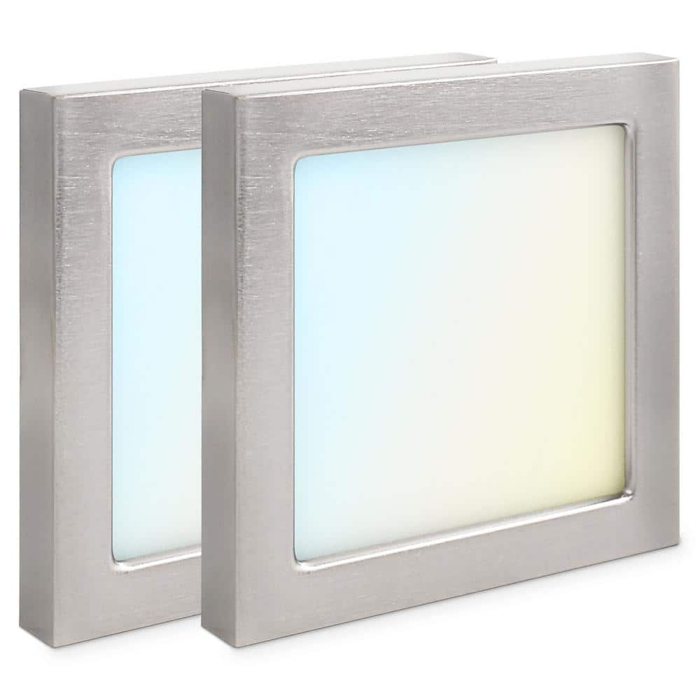 4 in. Square Nickel Modern Flush MountCeiling Light Selectable LED Integrated 10W 600LM 5CCT 2700K-5000K Dimmable 2-Pack - Hercitys