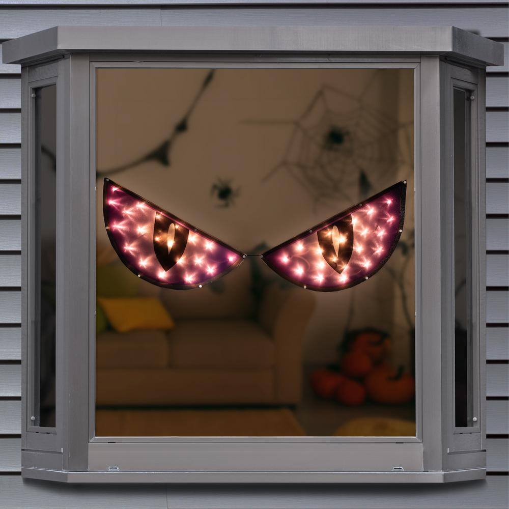 42 in. Lighted Purple and Black Eyes Halloween Window Silhouette Decoration - Hercitys