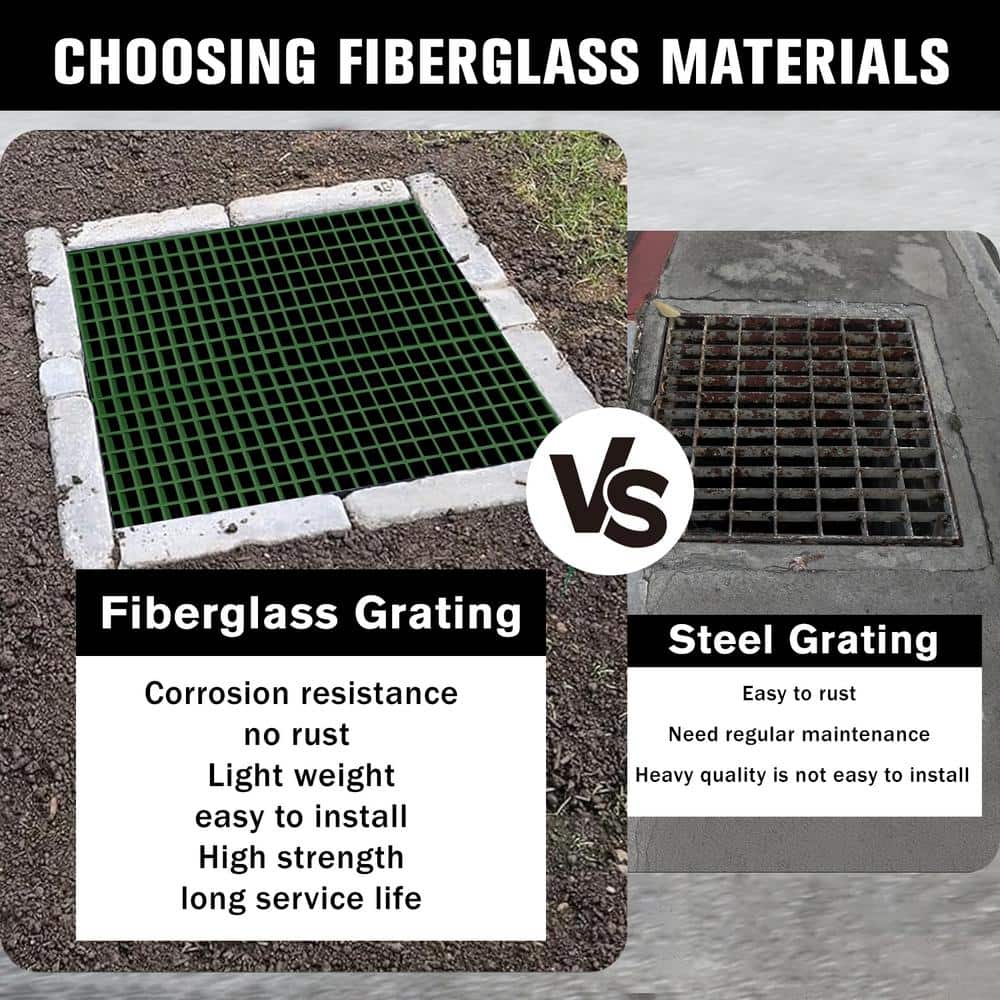 2 ft. x 2 ft. x 1 in. Fiberglass Molded Grating, 1.5 in. x 1.5 in. x 1 in., Green - Hercitys