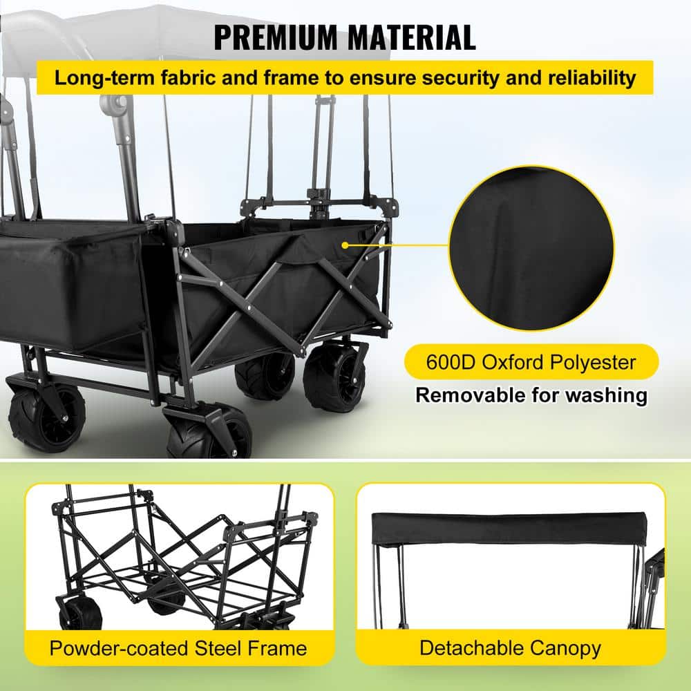 3 cu. ft. Steel Extra Large Collapsible Garden Cart with Removable Canopy, Folding Wagon Utility Carts with Wheels - Hercitys