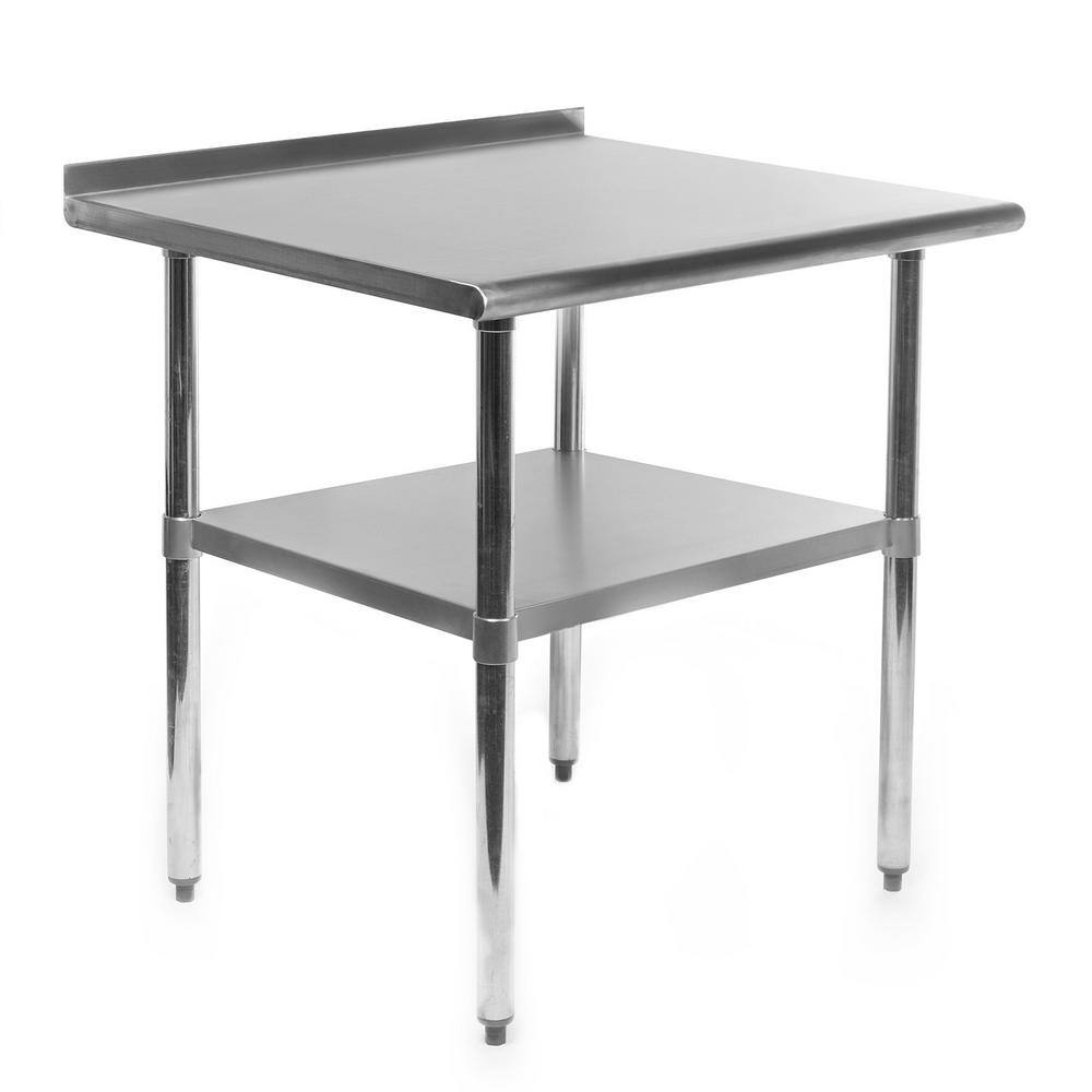 30 x 24 Inch Stainless Steel Kitchen Utility Table with Backsplash and Bottom Shelf - Hercitys