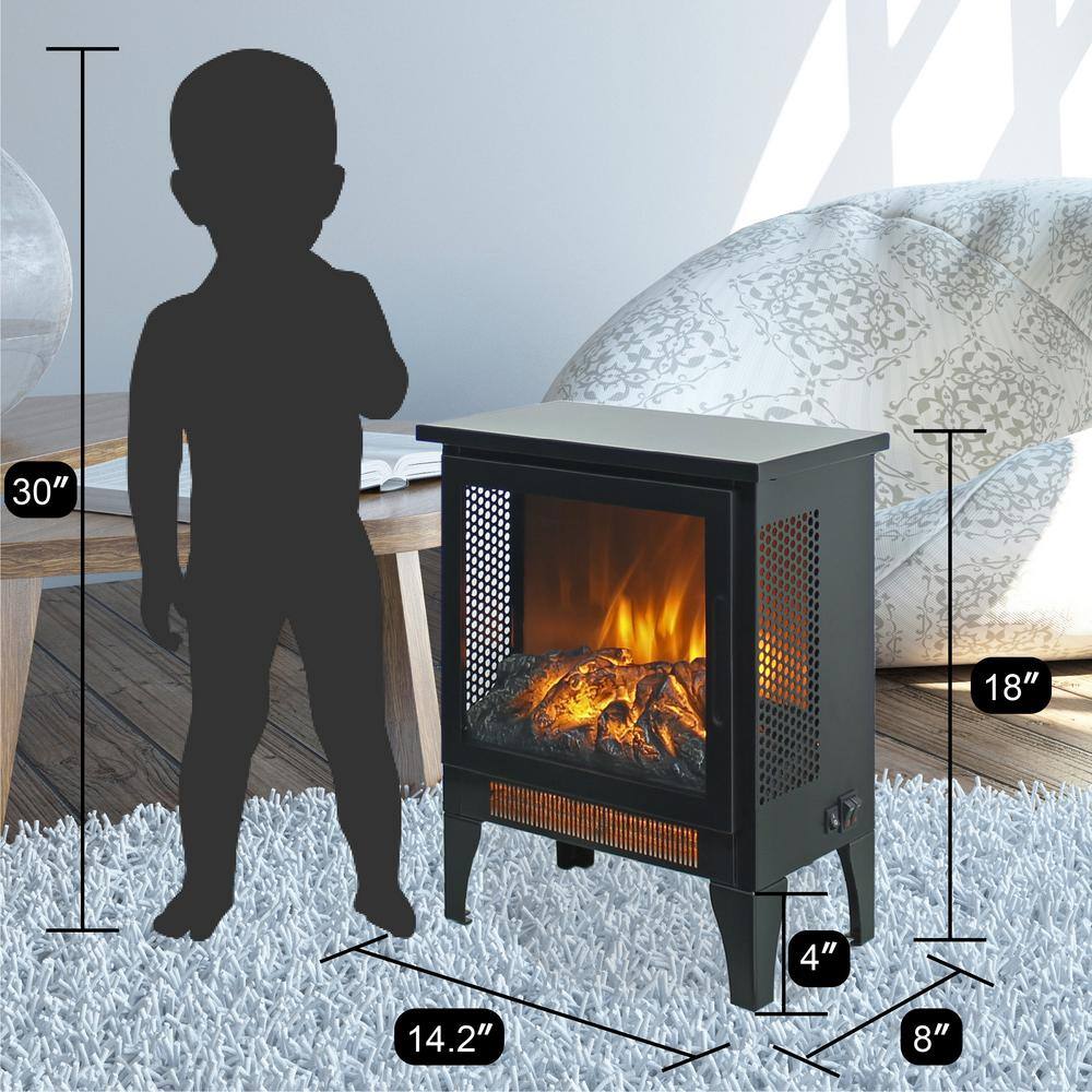 15 in. 400 sq. ft. 3-Sided 3D Flame Electric Stove in Black - Hercitys