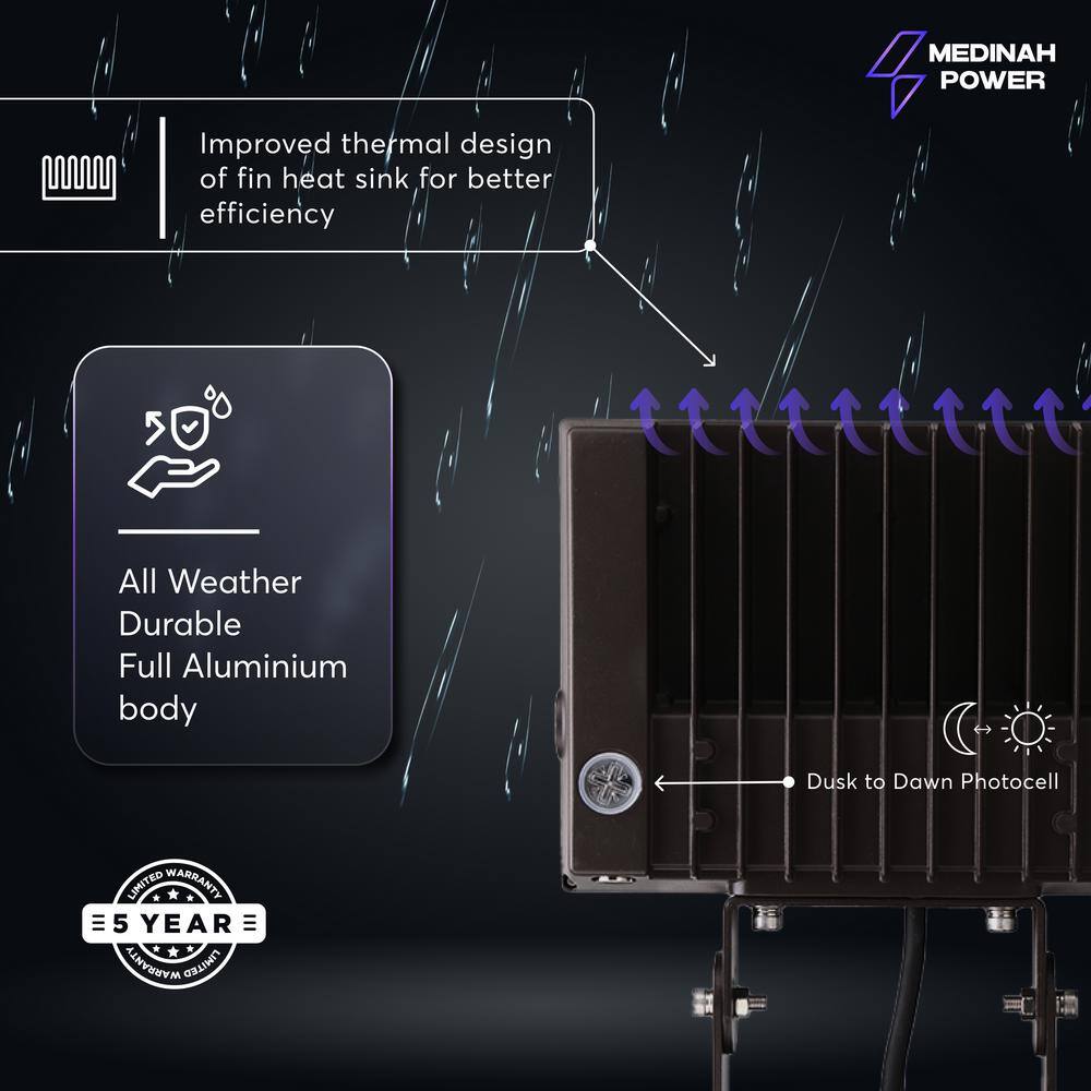 400W Equivalent Integrated LED 100 Degree Bronze Flood Light, 21,000 Lumens, 4000K Bright white light, Dusk-to-Dawn - Hercitys