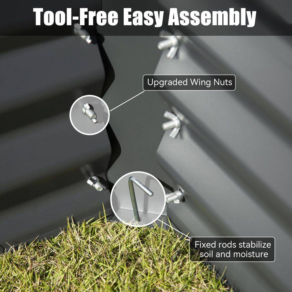 5.91 ft. x 2.95 ft. x 0.984 ft. Galvanized Metal Raised Garden Bed， Thickening Metal Planter Box, Gray - Hercitys