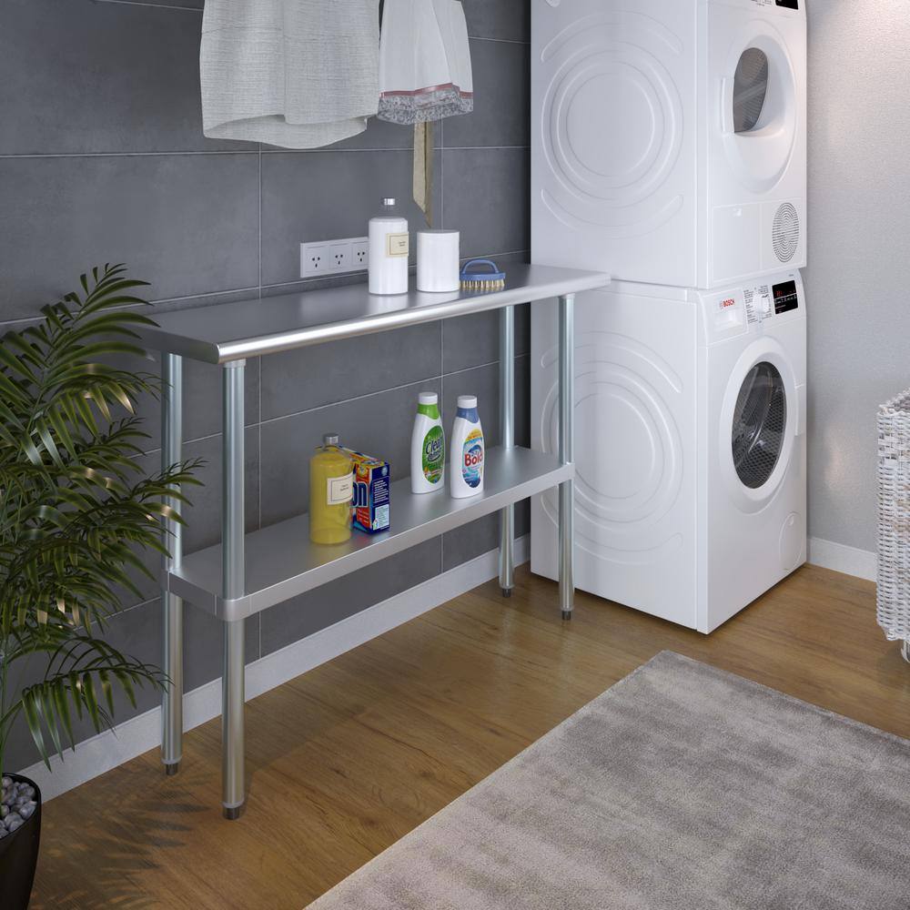 14 in. x 48 in. Stainless Steel Kitchen Utility Table with Adjustable Bottom Shelf - Hercitys