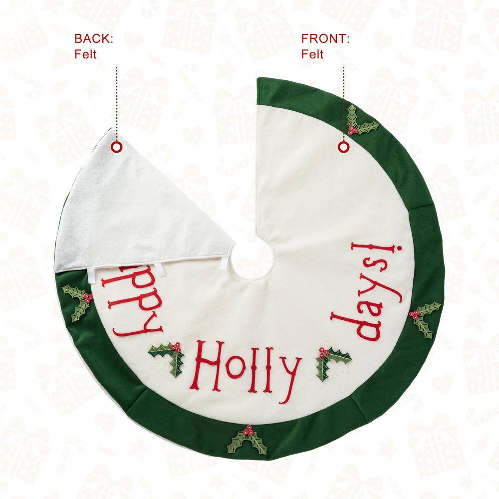 48 in. D Christmas Felt Dimensional Holly Leaves Tree Skirt - Hercitys