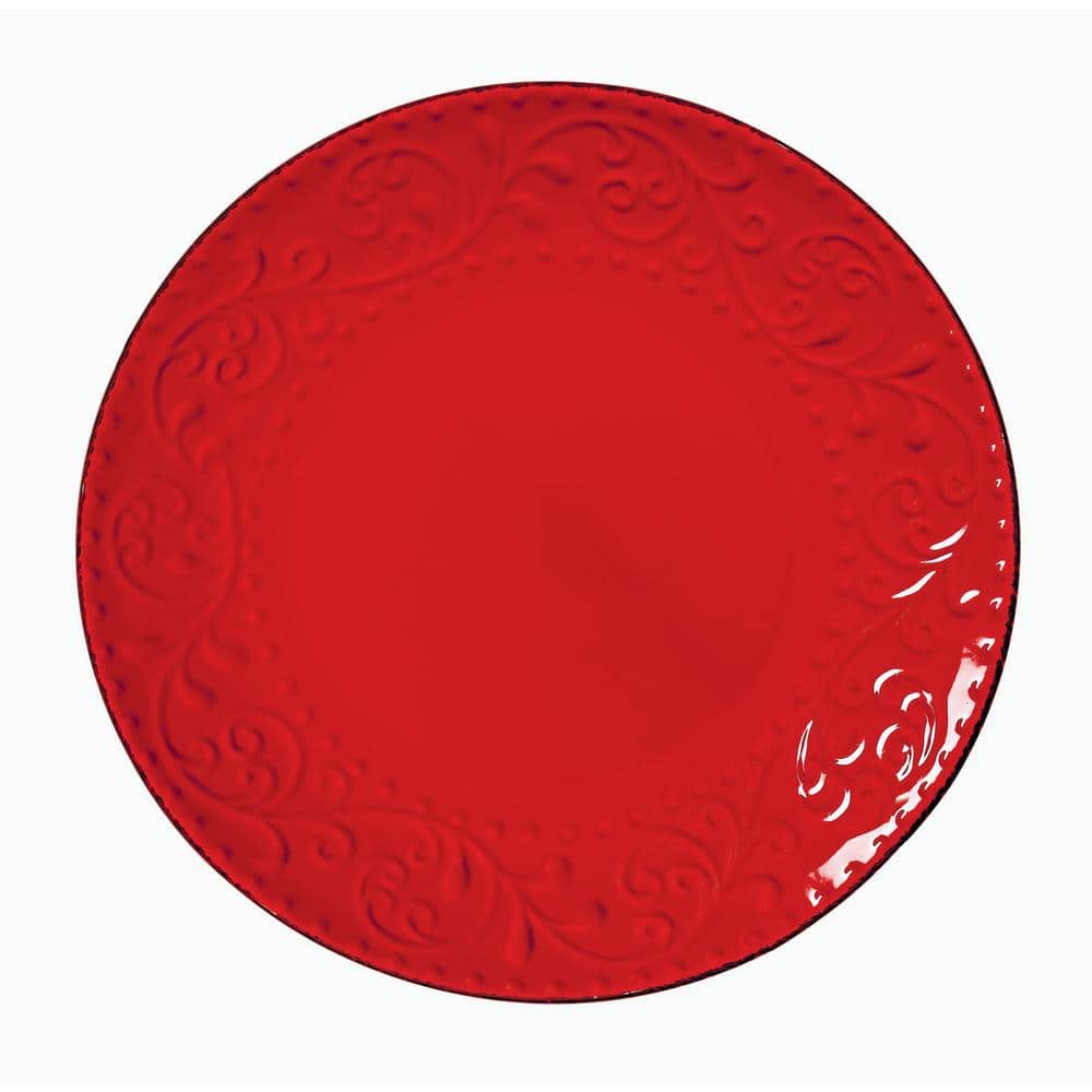 16-Piece Stoneware Scroll Dinnerware Set-Red - Hercitys