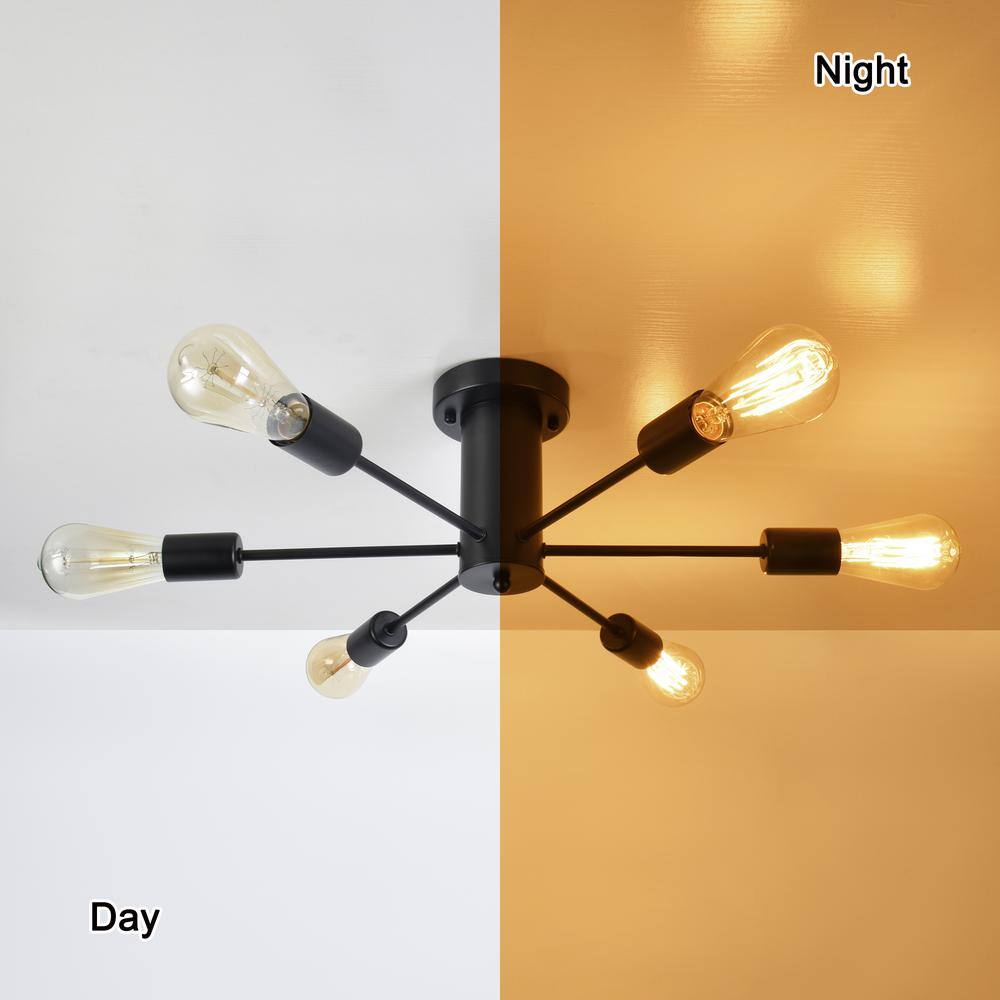 21.84 in. 6-Light Black Sputnik Transitional Flush Mount Ceiling Lights - Hercitys