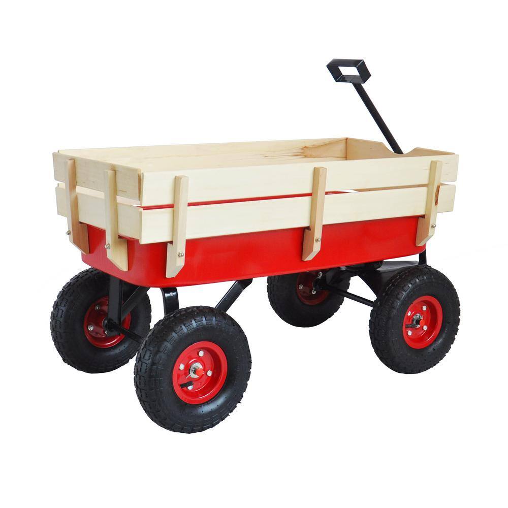 3 cu. ft. Steel Garden Cart with Drink Holder, Adjustable Handles, Red - Hercitys