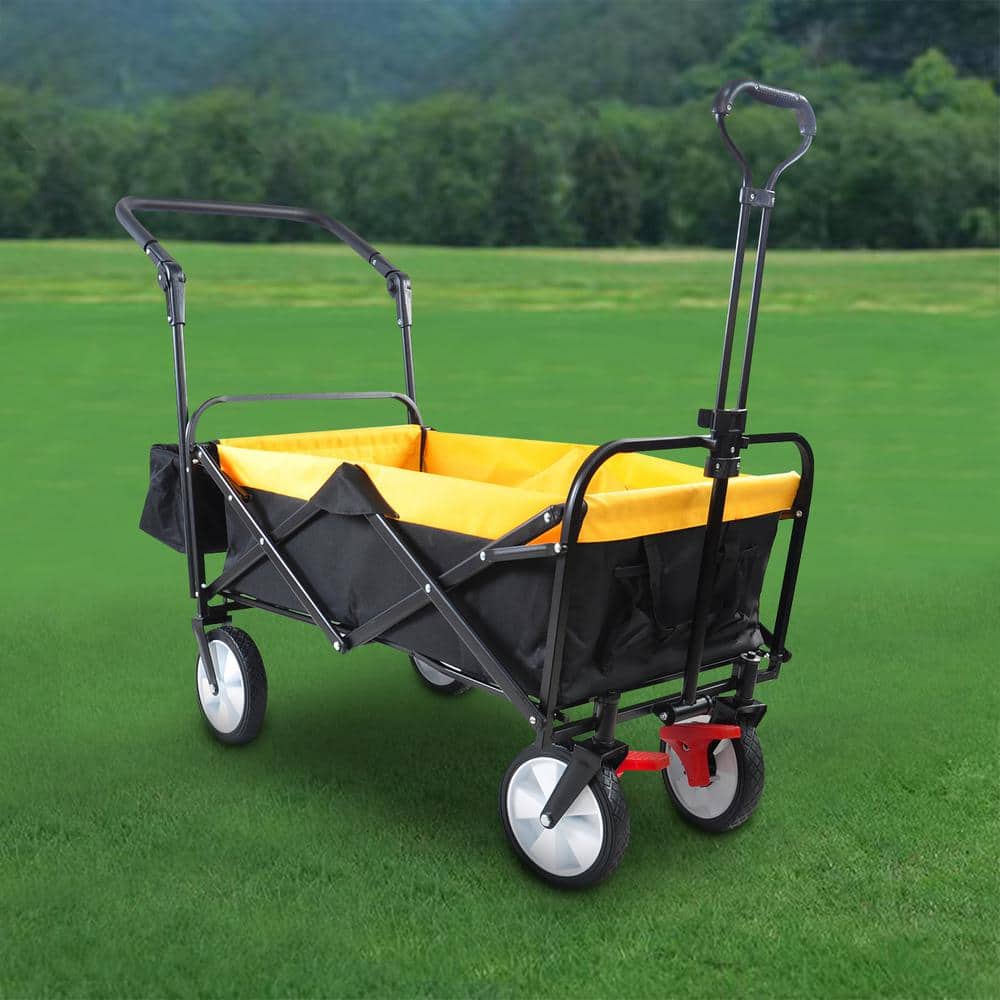 3.10 cu. ft. 360-Degree Rotate 600D Fabric Steel Frame Utility Outdoor Folding Garden Cart with Breaks in Yellow - Hercitys