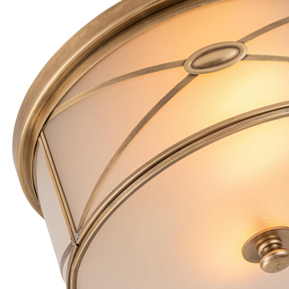 11.75 in. 2-Light Brass Flush Mount with Frosted Glass Shade and No Bulbs Included 1-Pack - Hercitys