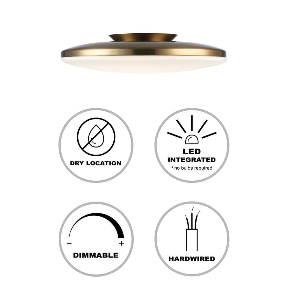 13 in. Brass Integrated LED Semi-Flush Mount Ceiling Light with Acrylic Shade - Hercitys