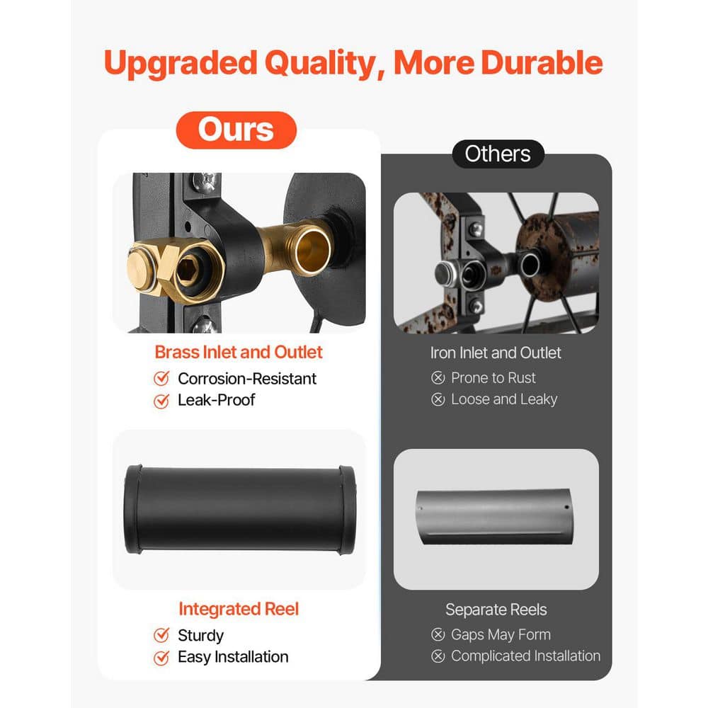 5/8 in. Dia x 200 ft. Duty Rating in Heavy-Duty Wall Mounted Garden Hose Reel (1-Pack) Steel Manual Winder - Hercitys