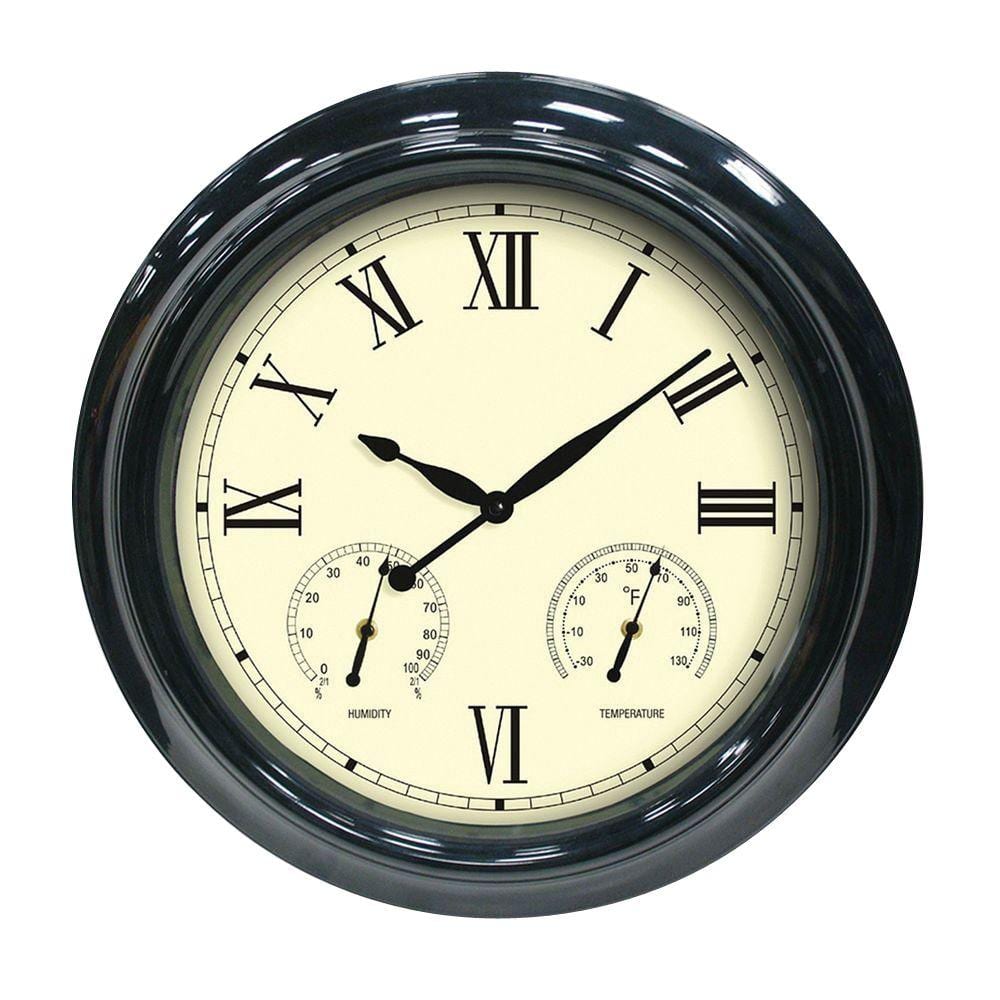 18 in. Black Clock, Thermometer and Hygrometer - Hercitys