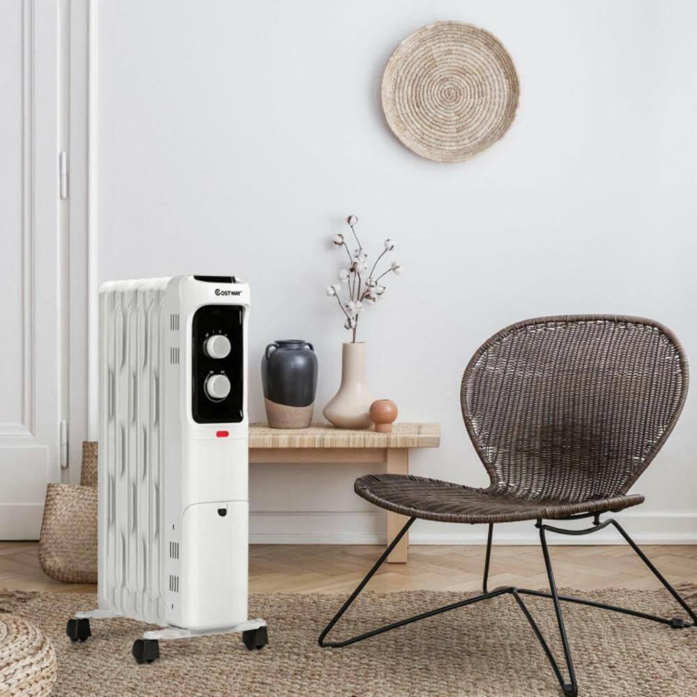 1500W Electric Compact Radiant Infrared Oil-Filled Space Heater with Thermostat, Quiet Operation, Tip-Over - Hercitys