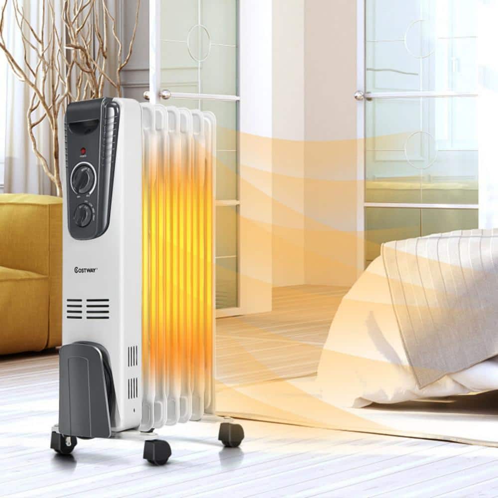 1500-Watt Electric Oil Filled Radiant Space Heater Portable Quiet Radiator Heater with Adjustable Thermostat & 4 Wheels - Hercitys