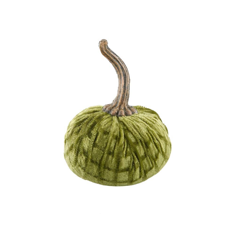 4.75 in. D x 6.5 in. H Small Green Plaid Velvet Pumpkin - Hercitys