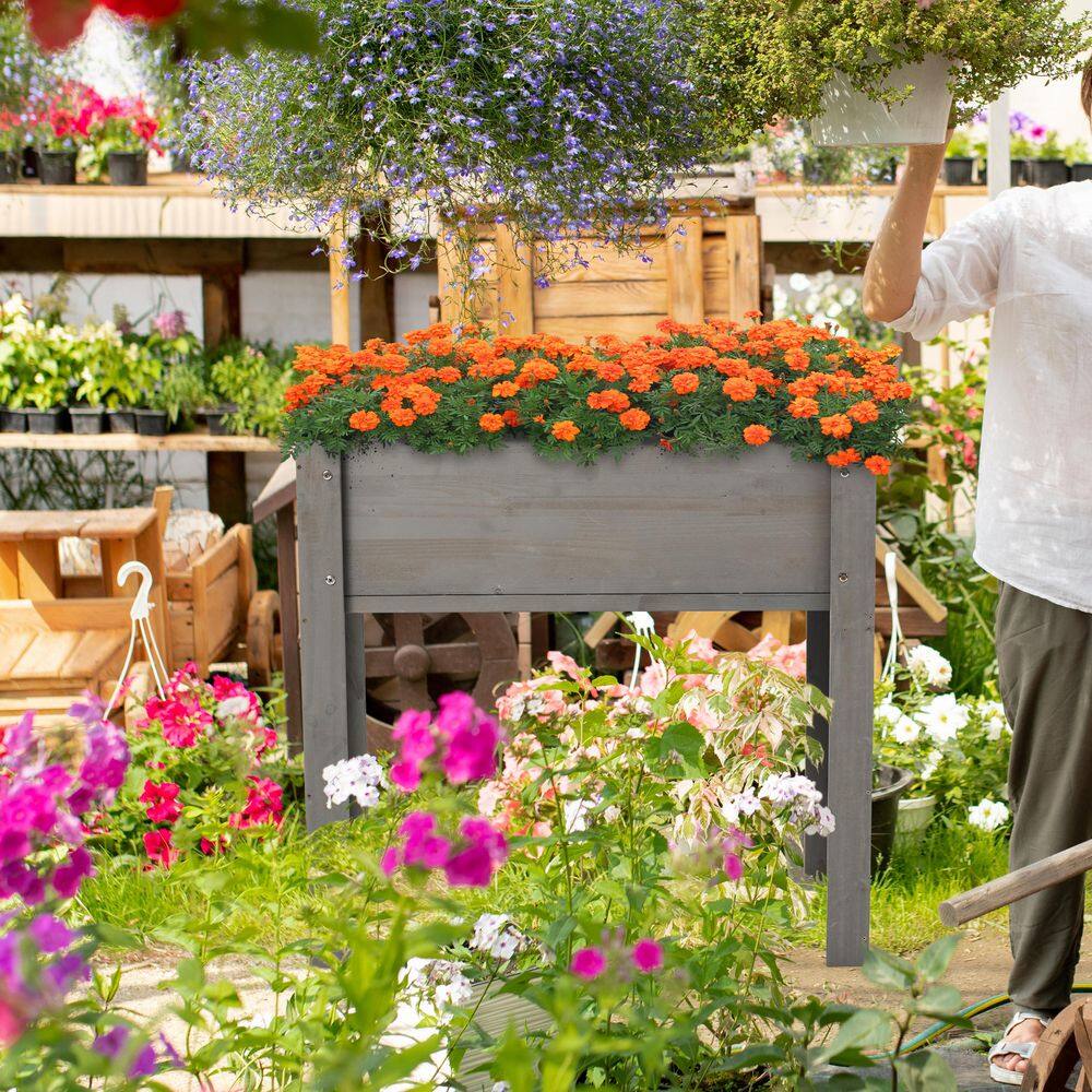 31 in. x 31 in. x 16 in. Grey Wood Raised Garden Bed with Legs, Elevated Wooden Planter Box, Safe Water-Based Coating - Hercitys